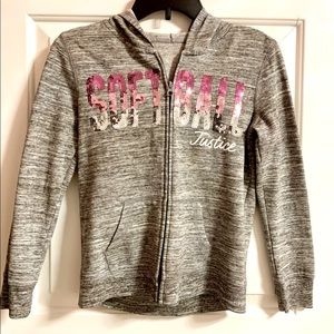 Justice Softball Grey and Pink Sequin Hoodie